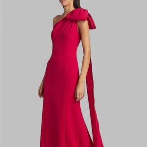 One-Shoulder Red Evening Gown with Bow Detail